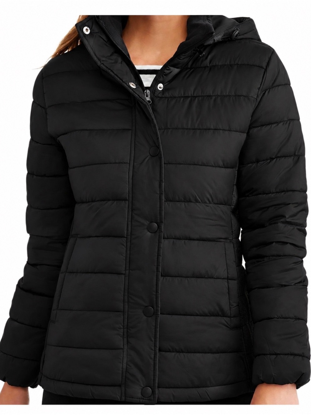 Time and Tru Women's Black Hooded Puffer Jacket